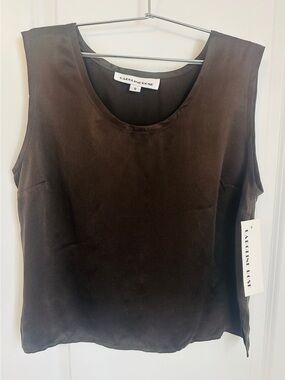 Caroline Rose Dark Brown Sleeveless Satin Camisole